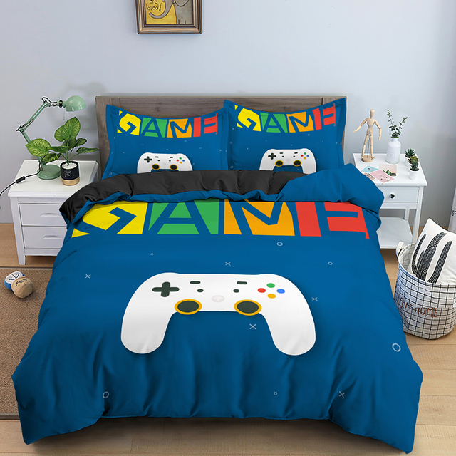 Gamer Zestaw pościeli: Moda Gamepad Queen, nowoczesny rozmiar, dla dzieci, chłopców i dziewczynek, ciepła kołdra z poszewką do dekoracji sypialni - Wianko - 4