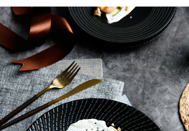 Ceramiczny talerz restauracyjny w europejskim stylu FANCITY, czarny, do serwowania dań, z płytką patelnią, idealny na steki, makaron i dim sum - Wianko - 3