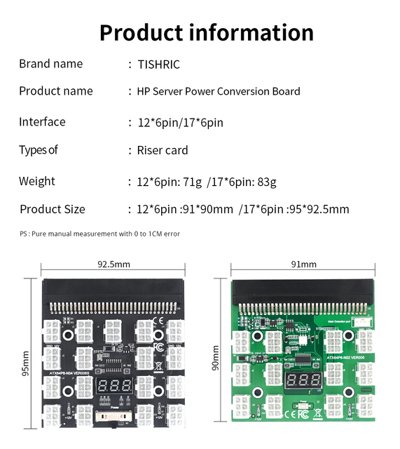 TISHRIC 2021 - Tabliczka zaciskowa do PSU HP 750W/1200W GPU z konwerterem 6Pin do 8Pin dla karty graficznej do miningu BTC - Wianko - 2