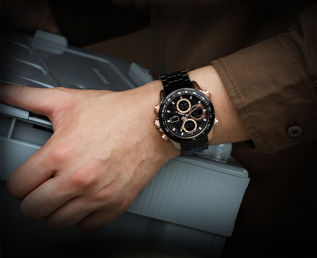 Męski zegarek NAVIFORCE ze stali nierdzewnej, wodoodporny, analogowy i cyfrowy z kalendarzem - Wianko - 17