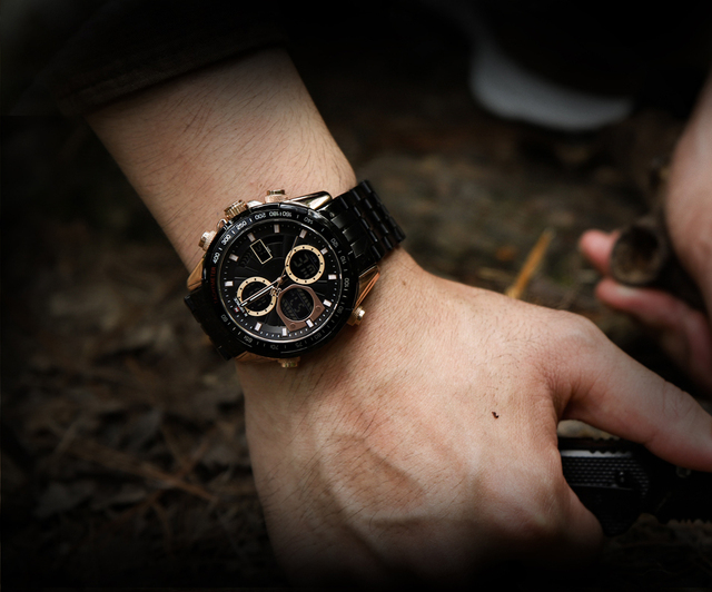 Męski zegarek NAVIFORCE ze stali nierdzewnej, wodoodporny, analogowy i cyfrowy z kalendarzem - Wianko - 15