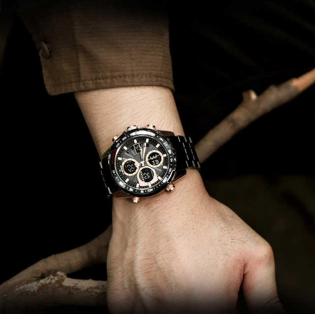 Męski zegarek NAVIFORCE ze stali nierdzewnej, wodoodporny, analogowy i cyfrowy z kalendarzem - Wianko - 16