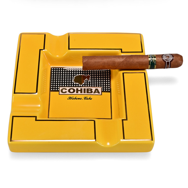 Ceramiczne popielniczki cygarowe COHIBA - kwadratowe, 4 uchwyty, duża popielniczka stołowa z pudełkiem - Wianko - 8