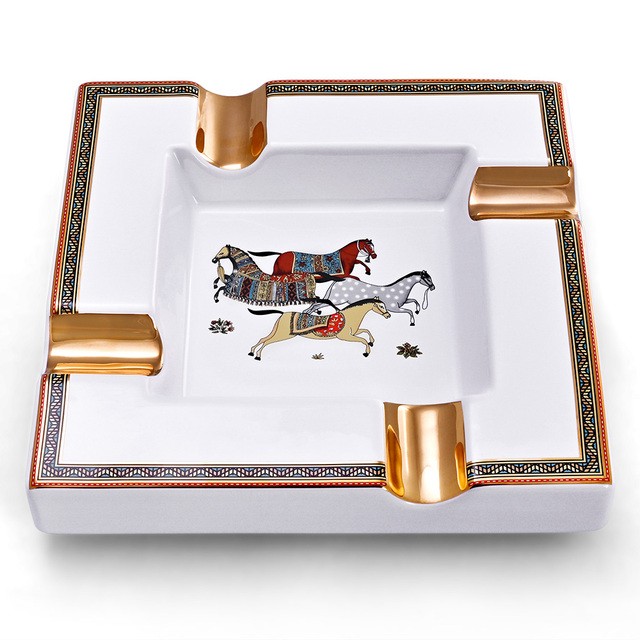 Ceramiczne popielniczki cygarowe COHIBA - kwadratowe, 4 uchwyty, duża popielniczka stołowa z pudełkiem - Wianko - 12