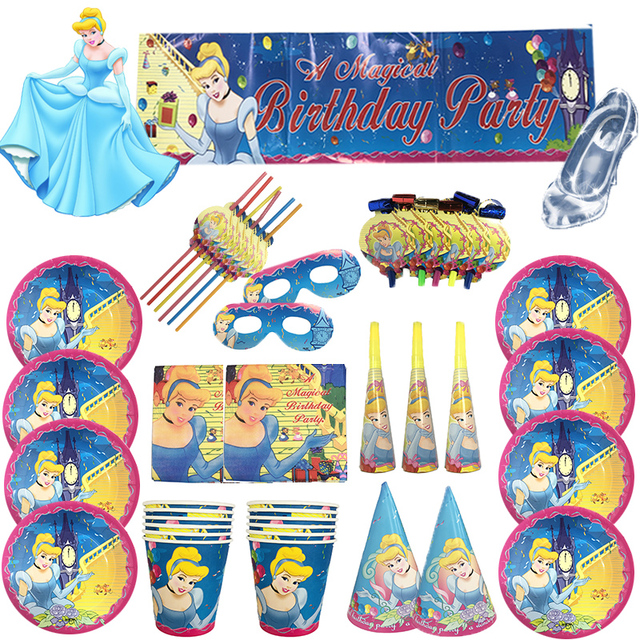 Dekoracja jednorazowa na urodziny, wesele - Kopciuszek Disney dla dziewczynek - Kartonowy rysunek - Księżniczki Disney - Naczynia stołowe - Wianko - 1