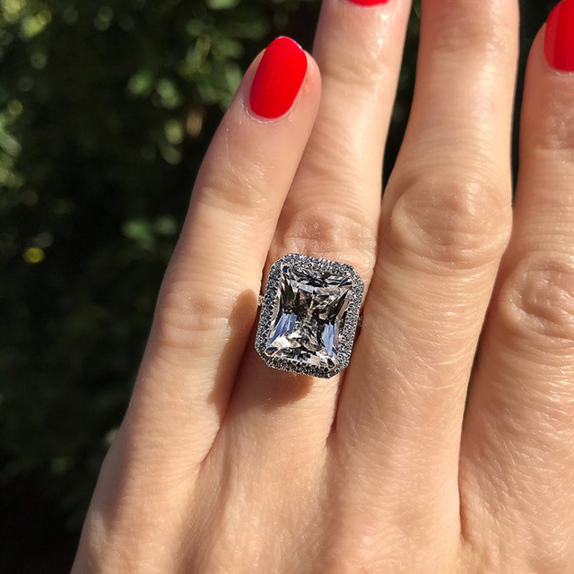 Luksusowy pierścionek obrączkowy z dużym kwadratowym kamieniem CZ - biżuteria damska na imprezę i zaręczyny - Wianko - 8