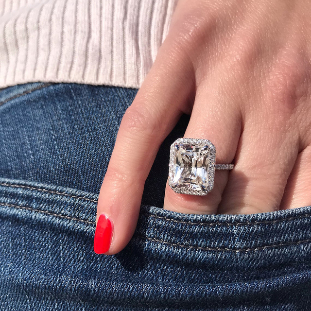 Luksusowy pierścionek obrączkowy z dużym kwadratowym kamieniem CZ - biżuteria damska na imprezę i zaręczyny - Wianko - 5