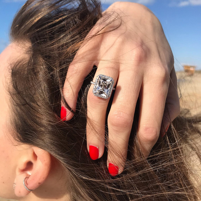 Luksusowy pierścionek obrączkowy z dużym kwadratowym kamieniem CZ - biżuteria damska na imprezę i zaręczyny - Wianko - 3