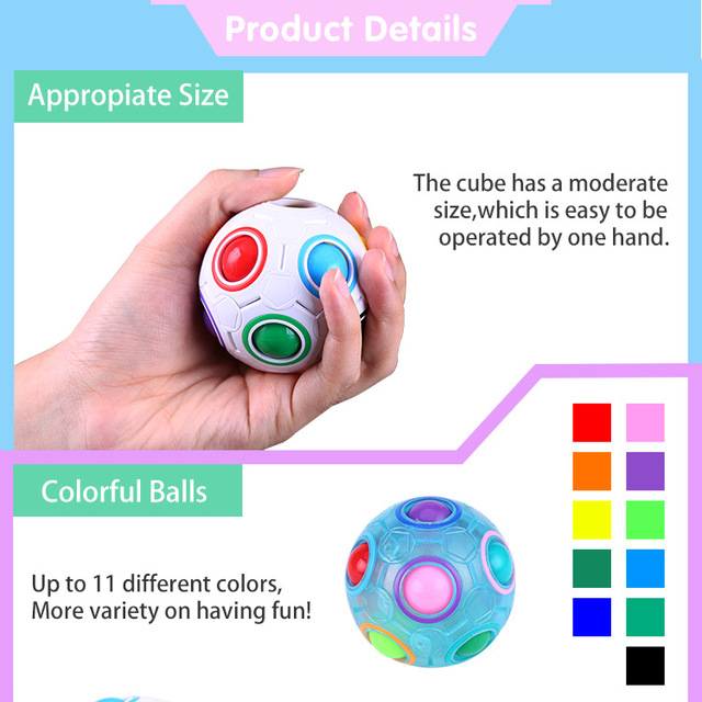 Magiczna tęczowa piłka sferyczna układanka kreatywna dla dzieci i dorosłych - edukacyjna zabawka do poznawania kolorów i redukcji stresu, wymaga użycia palec - Wianko - 5