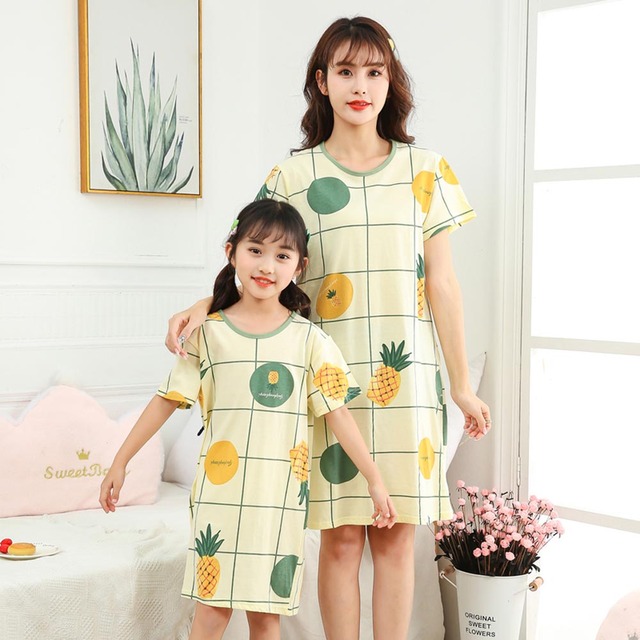 Letnia sukienka piżama dla mamy i córki - bawełniana koszula nocna z krótkim rękawem, pasująca dla rodziny - Wianko - 7