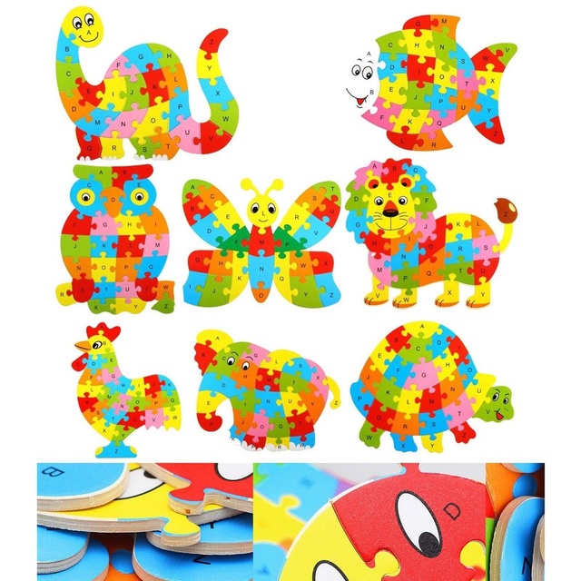 Drewniane puzzlowe gry z nauką angielskiego ABC dla dzieci - wczesna edukacja - Wianko - 13