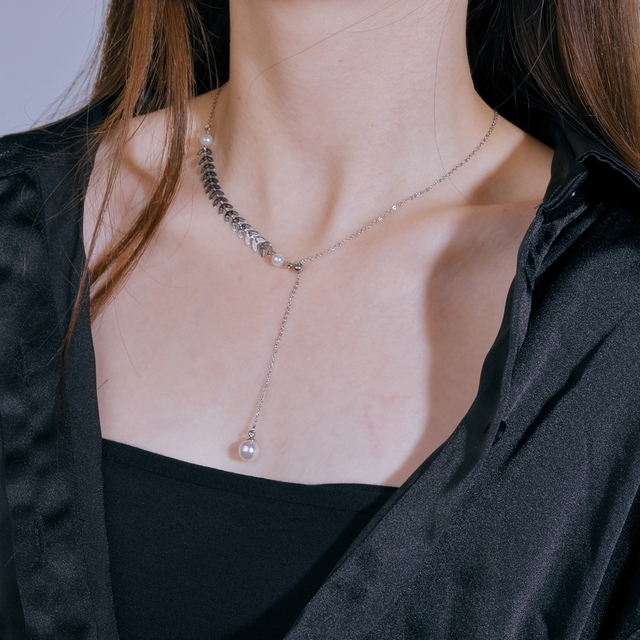 Naszyjnik z perełkami ze stali nierdzewnej Goxijite dla kobiet w kształcie litery Y - Wianko - 6