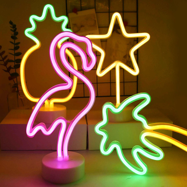 Lampa dekoracyjna LED USB Flamingo jednorożec gwiazda księżyc kaktus - Wianko - 17