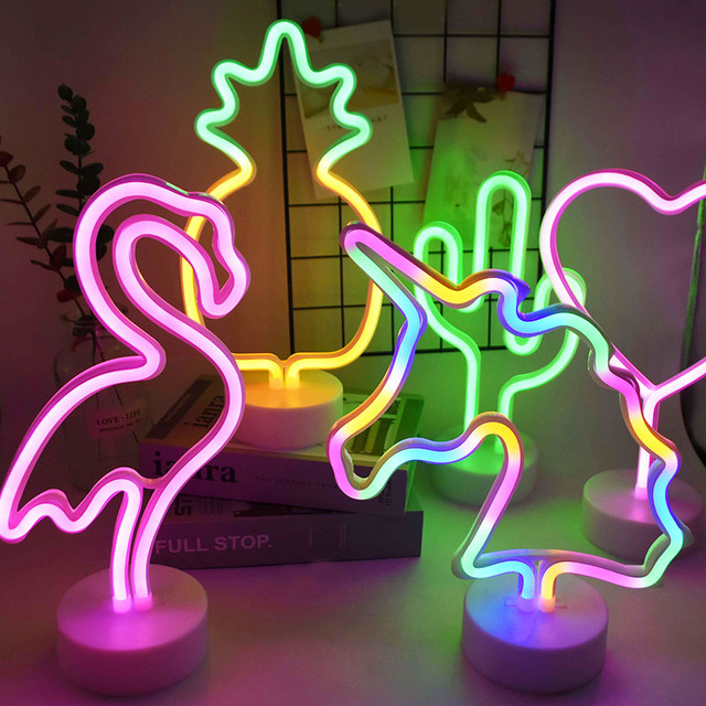 Lampa dekoracyjna LED USB Flamingo jednorożec gwiazda księżyc kaktus - Wianko - 5