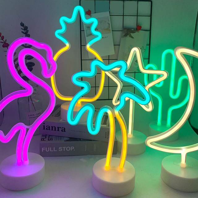 Lampa dekoracyjna LED USB Flamingo jednorożec gwiazda księżyc kaktus - Wianko - 12