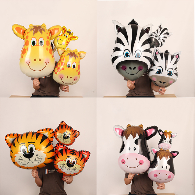 Duży balon z postaciami kreskówkowymi: lew, tygrys, małpa, krowa, zebra i żyrafa - Wianko - 1