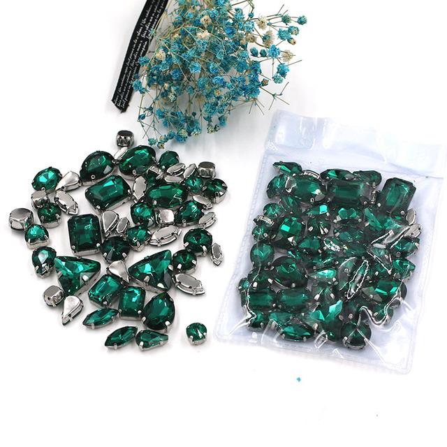 Mieszane kształty malachitowego zielonego szkła kryształowego do robienia pazurów z dżetowymi diy dodatkami odzieżowymi - Wianko - 1