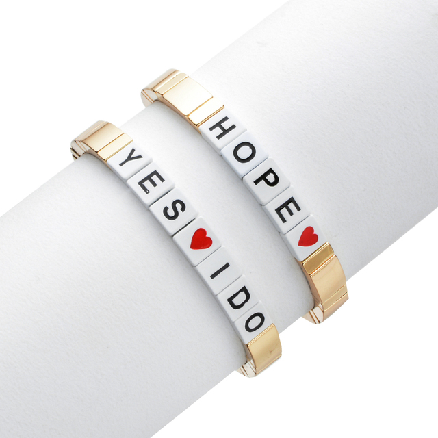 Bransoletka Love Heart z gorącymi niestandardowymi płytkami - biżuteria grawerowana z literami dla kobiet i dzieci, handmade, modny prezent 2021 - Wianko - 5