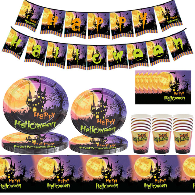Dekoracje jednorazowe Halloween: zastawa stołowa, dynie, słomki, ciasto, wykaszarki, płyta, puchar - Wianko - 4