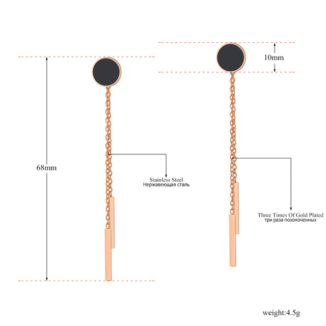 Kolczyki Tassel Bohemia czarne akrylowe, różowe złoto, stal nierdzewna, prezent JE20211 - Wianko - 2