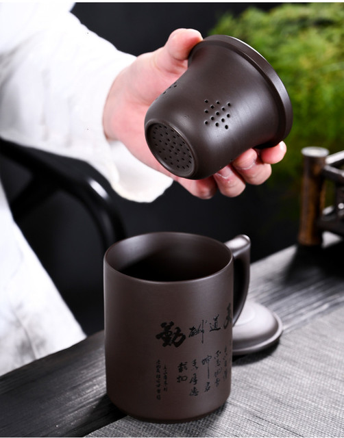 Zestaw do parzenia herbaty z filiżanką i wkładką filtrującą wykonanymi ręcznie z purpurowej gliny Yixing - Wianko - 5