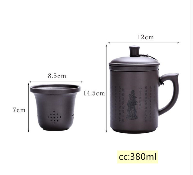 Zestaw do parzenia herbaty z filiżanką i wkładką filtrującą wykonanymi ręcznie z purpurowej gliny Yixing - Wianko - 2