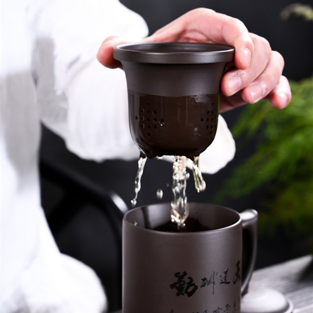 Zestaw do parzenia herbaty z filiżanką i wkładką filtrującą wykonanymi ręcznie z purpurowej gliny Yixing - Wianko - 3