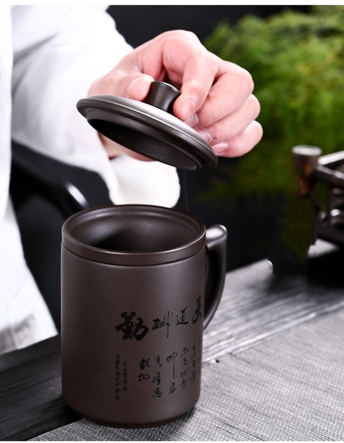 Zestaw do parzenia herbaty z filiżanką i wkładką filtrującą wykonanymi ręcznie z purpurowej gliny Yixing - Wianko - 6