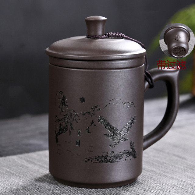 Zestaw do parzenia herbaty z filiżanką i wkładką filtrującą wykonanymi ręcznie z purpurowej gliny Yixing - Wianko - 11
