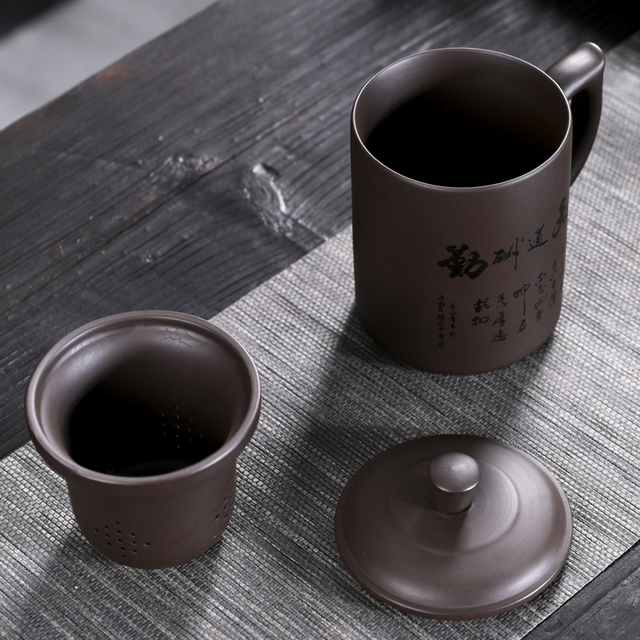 Zestaw do parzenia herbaty z filiżanką i wkładką filtrującą wykonanymi ręcznie z purpurowej gliny Yixing - Wianko - 7