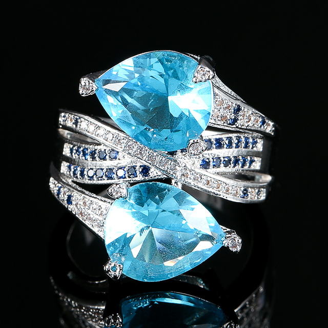 Pierścień damski Inlay Natural z białymi kryształami w kształcie geometrycznym, wykonany ze złota 585 w kolorze różowym - biżuteria ślubna - Wianko - 19