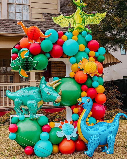 Balony w kształcie dinozaura Garland - zestaw 73 sztuki, dekoracja urodzinowa dla chłopców, zabawki jurajskie dla dzieci ze zwierzętami z dżungli - Wianko - 1