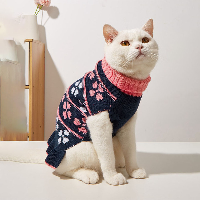 Sweter dla psa z nadrukiem liści kotów - moda zimowa dla małych średnich szczeniąt - Wianko - 4