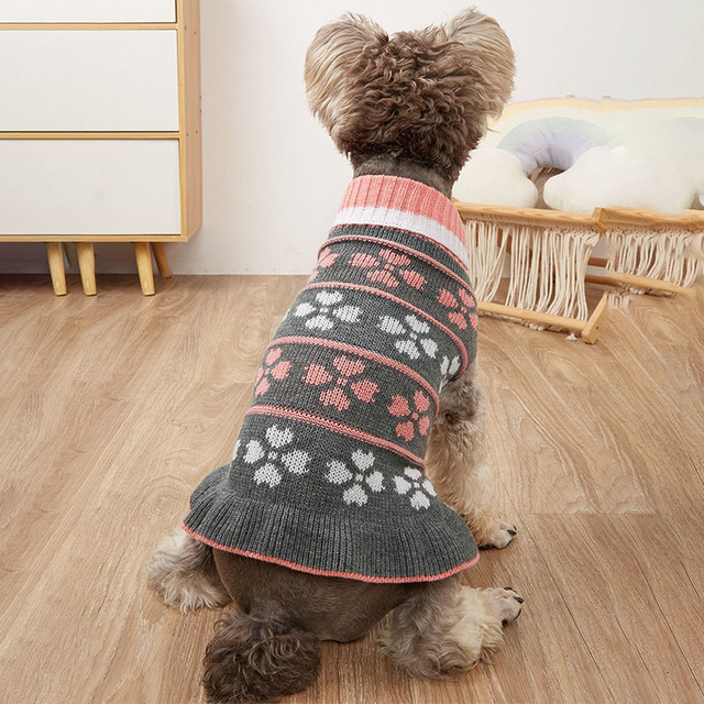 Sweter dla psa z nadrukiem liści kotów - moda zimowa dla małych średnich szczeniąt - Wianko - 5