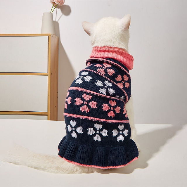 Sweter dla psa z nadrukiem liści kotów - moda zimowa dla małych średnich szczeniąt - Wianko - 3