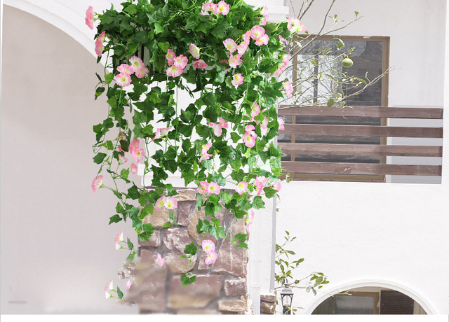 2 sztuki sztucznych kwiatów do dekoracji ściany w salonie ślubnym - kwiaty symulowane rano glory, długość 78cm - Wianko - 9