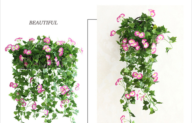 2 sztuki sztucznych kwiatów do dekoracji ściany w salonie ślubnym - kwiaty symulowane rano glory, długość 78cm - Wianko - 5