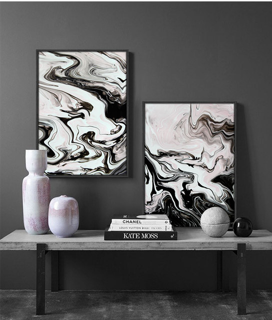 Malarstwo abstrakcyjne na płótnie - marmur czarno-biały z motywem skandynawskim i oryginalnym designem - nowoczesna dekoracja dla domu i salonu - akwarela - Wianko - 10