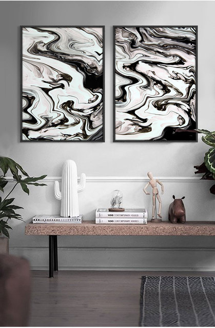 Malarstwo abstrakcyjne na płótnie - marmur czarno-biały z motywem skandynawskim i oryginalnym designem - nowoczesna dekoracja dla domu i salonu - akwarela - Wianko - 3