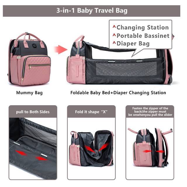 Torba na pieluchy dla mam z dużą pojemnością i organizacją będąca plecakiem dla niemowląt i idealna na wózek - torby podróżne dla mamy - Wianko - 5