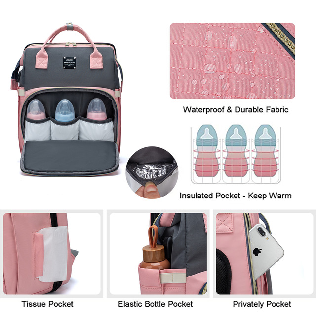 Torba na pieluchy dla mam z dużą pojemnością i organizacją będąca plecakiem dla niemowląt i idealna na wózek - torby podróżne dla mamy - Wianko - 4