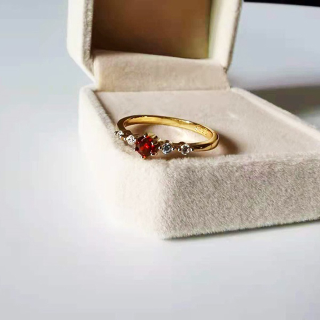 Pierścień damska moda minimalne kryształowe czerwony cyrkon kamień - Wianko - 3