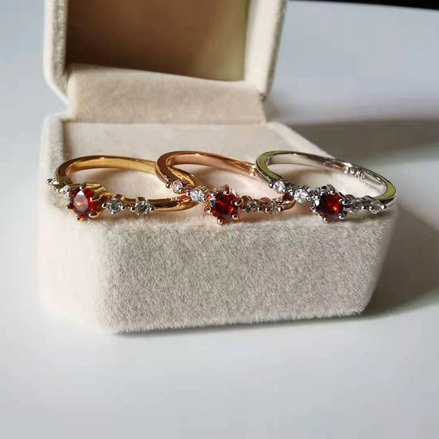Pierścień damska moda minimalne kryształowe czerwony cyrkon kamień - Wianko - 6