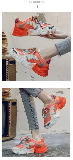 Nowy produkt do sklepu internetowego: Kobiece buty platformowe 2021 lato, wulkanizowane, różowe i pomarańczowe, dla casualowej mody, z płaską podeszwą i zwiększoną wysokością - Wianko - 24