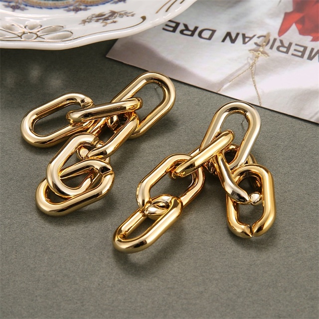 Długie złote kolczyki geometria metalowe wiszące kolczyki z łańcuszkiem - Wianko - 5