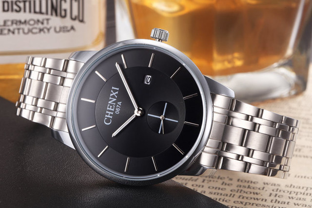Męski zegarek marki CHENXI, kolor srebrny, stal nierdzewna, biznesowy styl, na co dzień - model 067A, kolekcja 2018 - Wianko - 21