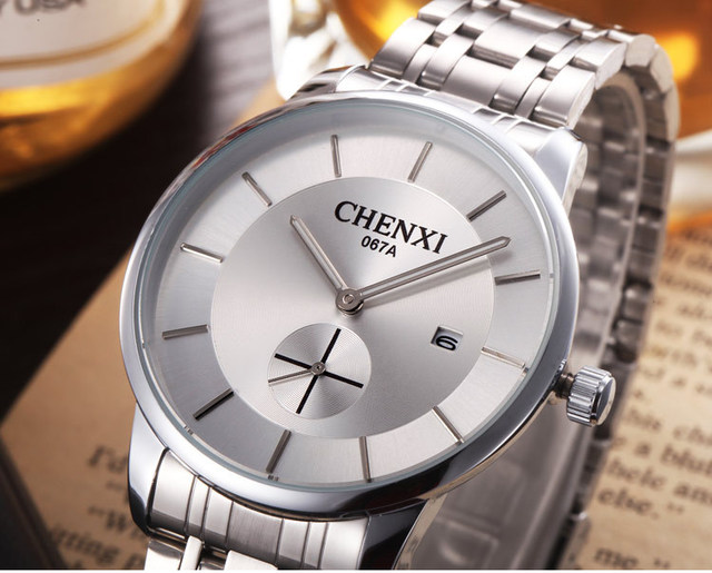 Męski zegarek marki CHENXI, kolor srebrny, stal nierdzewna, biznesowy styl, na co dzień - model 067A, kolekcja 2018 - Wianko - 20