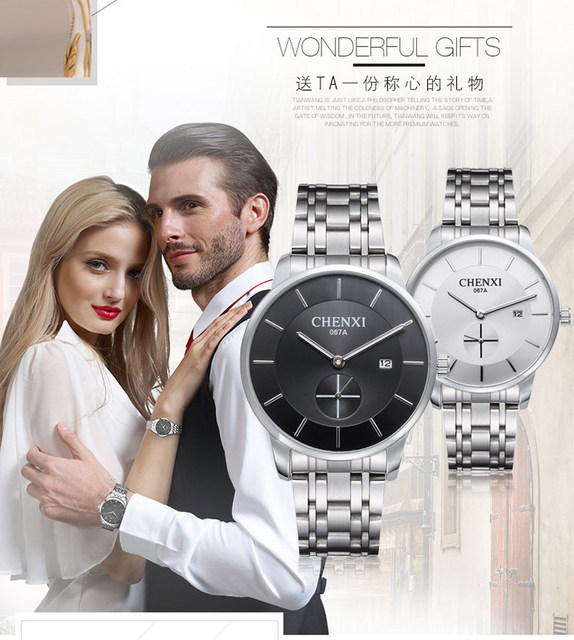 Męski zegarek marki CHENXI, kolor srebrny, stal nierdzewna, biznesowy styl, na co dzień - model 067A, kolekcja 2018 - Wianko - 2