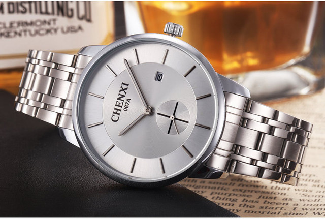Męski zegarek marki CHENXI, kolor srebrny, stal nierdzewna, biznesowy styl, na co dzień - model 067A, kolekcja 2018 - Wianko - 19