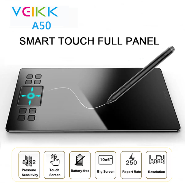 Graficzny Tablet cyfrowy 10 x 6 cali z 8192 poziomami nacisku i darmowym długopisem VEIKK A50 - Wianko - 1